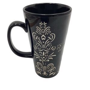 Clay Art Black Ceramic Mug‎ with White Floral Design